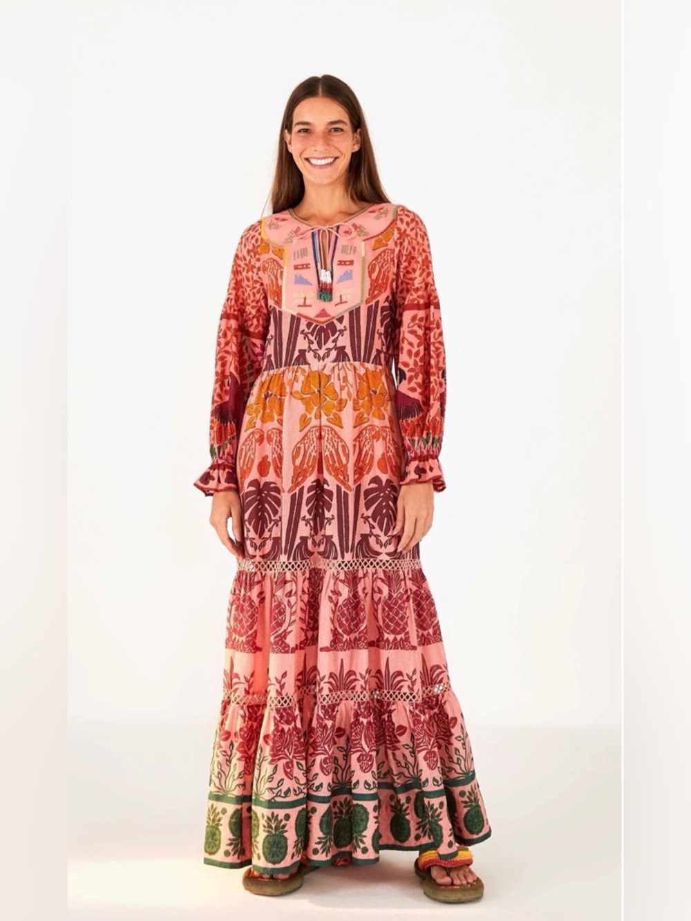 Farm Rio Anika Print Macaws Maxi Dress Size L